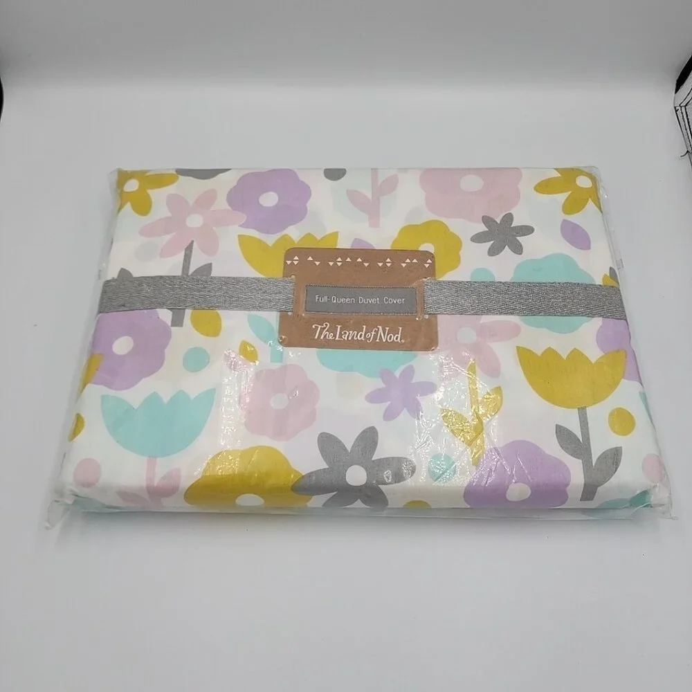 crate and barrel The Land Of Nod Full Queen Duvet Cover Multicolor Floral 86x88